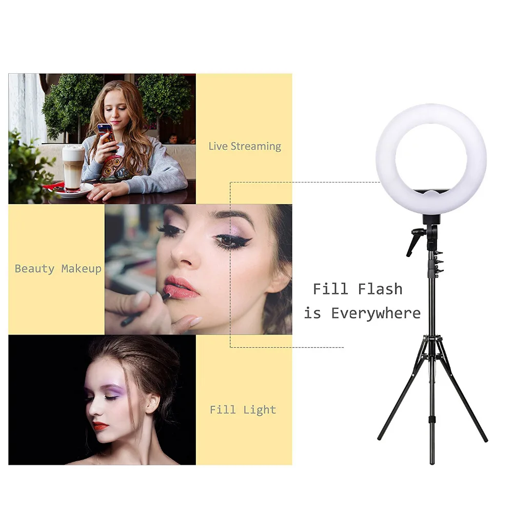  ZOMEI 14 inch Dimmable LED Ring Light Phone Holder Camera Photo Video Lighting Kit for Makeup Smart