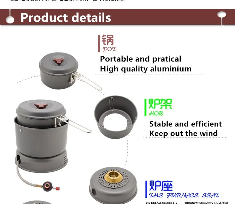 Булин обычные уличные походные горшки Набор многоцелевой топливной плиты газовая и спиртовая плита портативная посуда с защитой от ветра