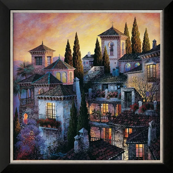 

New mosaic full laid diamond painting embroidery peaceful city house at night beads cross stitch handwork wall decor