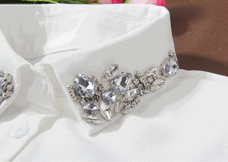 Crystal cotton collar fashion Fake chiffon false shirt collier Lingerie Collar Lace half saiving shirt bead half saving collar