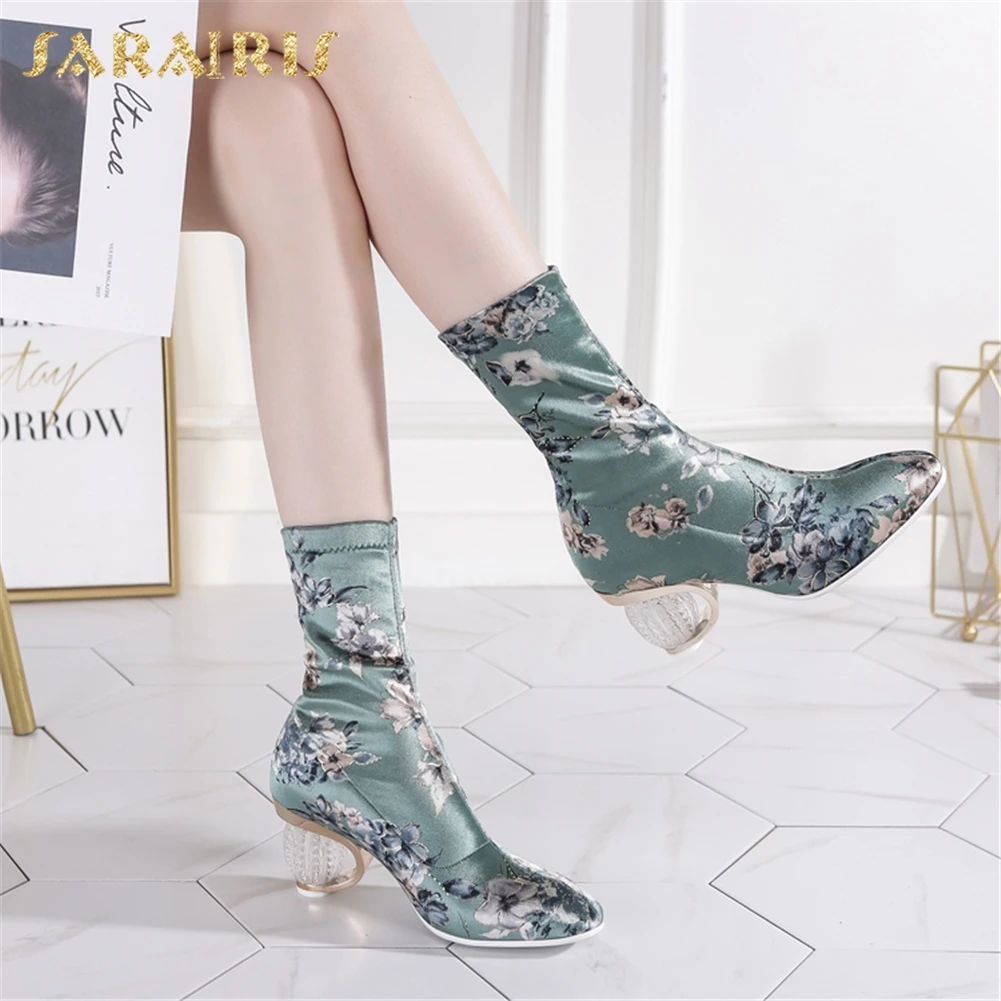 

Sarairis New Fashion Hot Embroidered Mid Calf Boots Woman Shoes Strange Style Top Quality Sexy INS Boots Woman Shoes Women