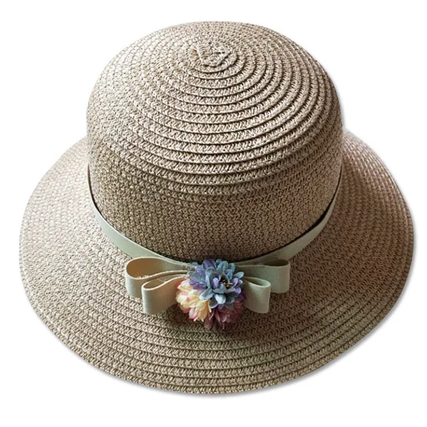

Sun Flat Straw Hat Girls Bow Summer Hats Women Beach Panama Sun Protection Cap ED-shipping