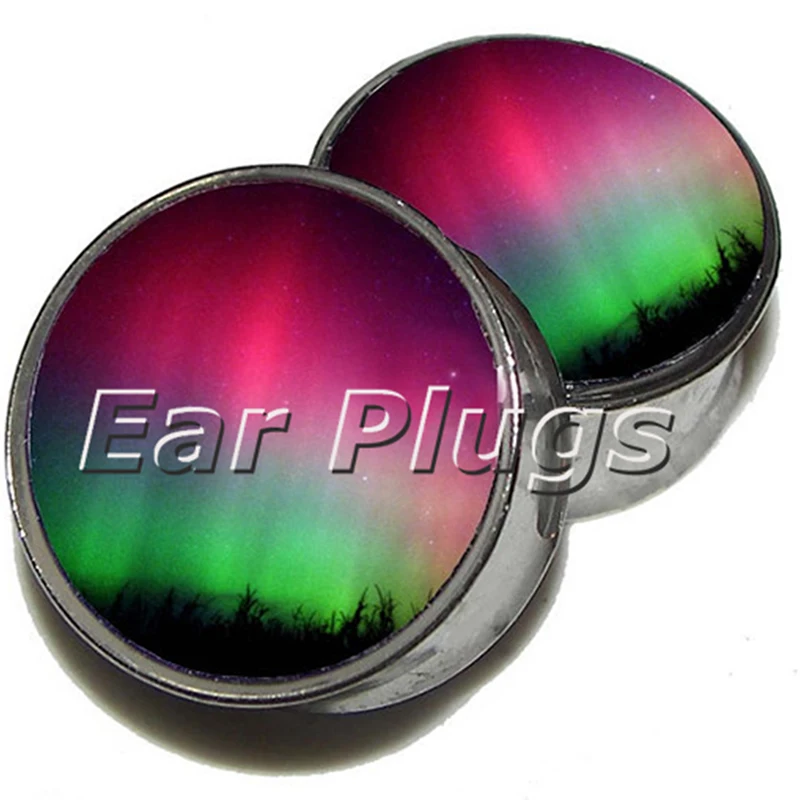 1 pair purple sky stainless steel double flare ear plug gauges flesh tunnel ear expanderin Body