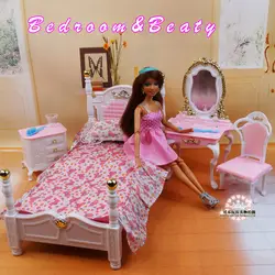 Кукольная мебель для куклы Барби для девочек подарок на день рождения DIY игрушки розовая принцесса кровать комод шкаф кукла аксессуары