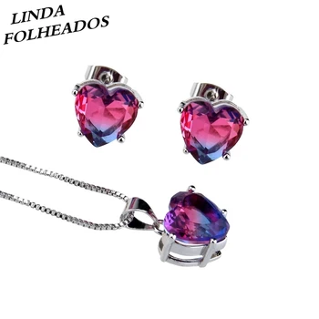 

New Fashion Designed Silver Color Multicolors Cubic Zirconia Unique Delicate Heart Shape Pendant Necklace Jewelry for Women Gift