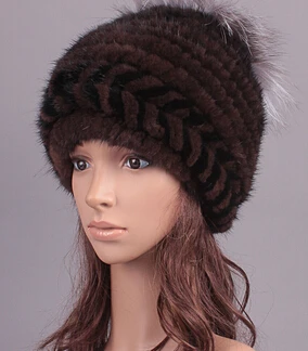Новейший дизайн роскошный зимний натуральный мех шапки, топ продаж плюшевые из натуральной норки меховые шапки для женщин - Цвет: 4