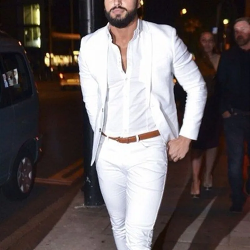2017 Street Fashion White Men Suits Casual Terno Slim Fit 2 Pieces