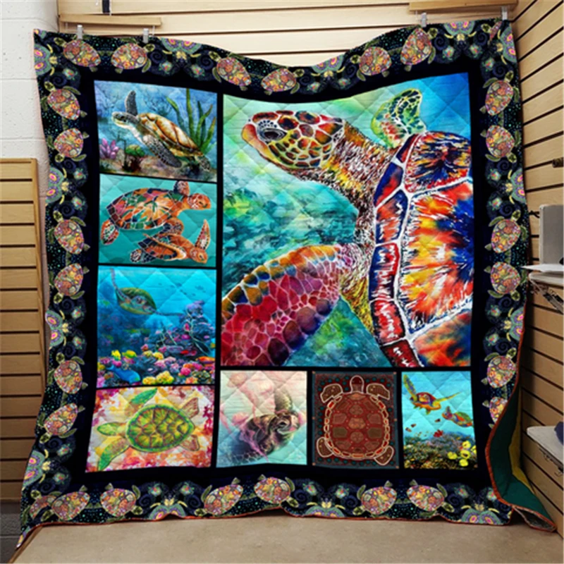 Summer Turtle Print ocean Quilt Kids School Adults Bed Soft Warm Thin Blanket Cotton King Size Wholesale Custom Pattern | Дом и сад