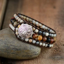 Boho браслеты, натуральные камни вулканическая порода, кожанная манжета браслет ручной работы из бисера браслет с надписью дропшиппинг
