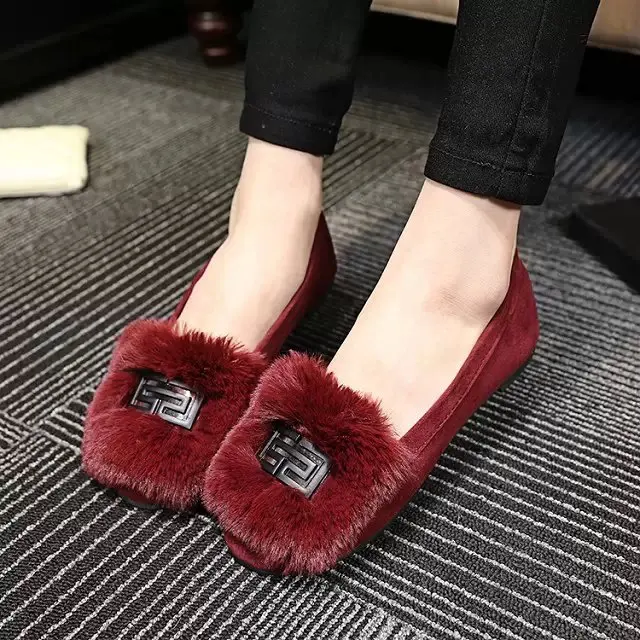 

2016 Spring New Fake Rabbit Fur Leather Flats Shoes Women Shallow Mouth Slip On Loafers Ladies Ballet Shoes Luxury Brand Flats