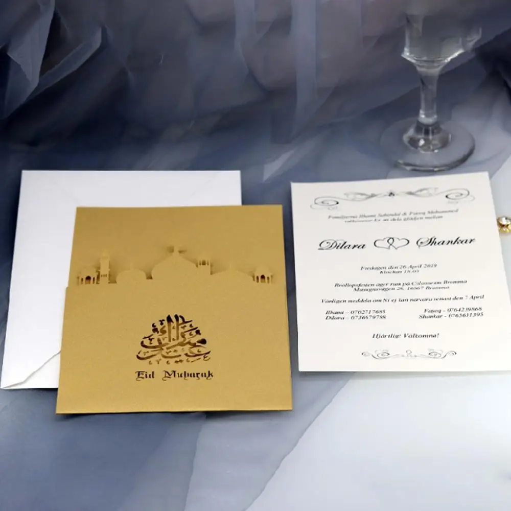  10 Set Laser Cut Hollow Church Eid Greeting Mubarak Wedding Party Invitation Cards Inner Envelope R - 33011580809