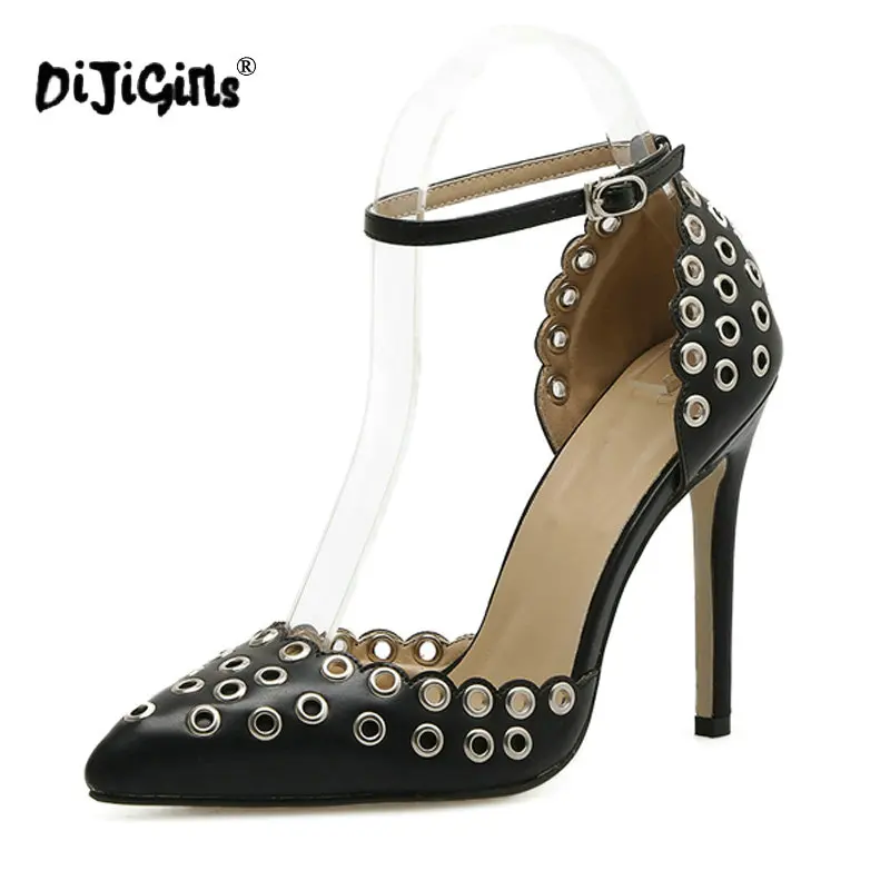 

DIJIGIRLS Women Pumps Ankle Buckle Strap Shoes Rome Sexy Rivet High Heels Fashion Party Wedding Thin Heels Shoes Stiletto