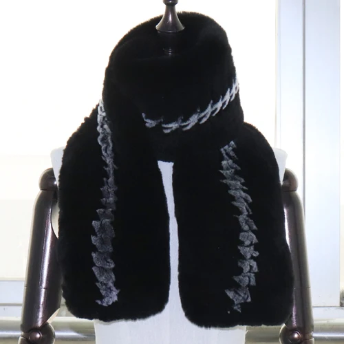 BLACK AND GREY Зимний качественный женский Настоящий мех кролика шарф женский модный теплый Настоящий мех кролика шарфы натуральный мягкий мех кролика рекс меховой шарф - Цвет: BLACK AND GREY