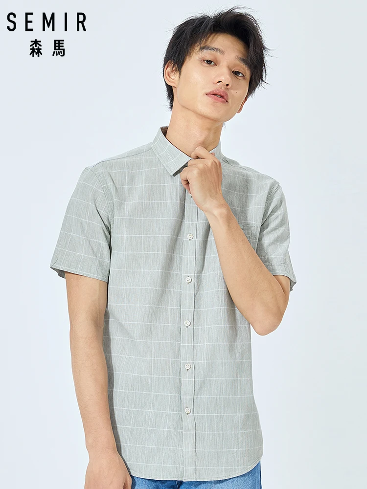 

SEMIR Short Sleeve Shirt Men Teen Summer New Solid Color Shirt Korean Men Cotton Shirt Short Sleeve Casual