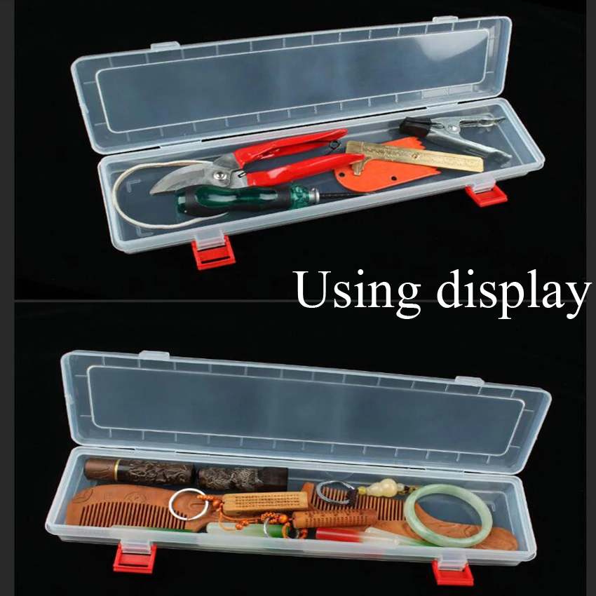 Nueva caja de herramientas de joyería portátil transparente de tira larga de 14 pulgadas Nueva caja de herramientas de joyería portátil transparente de tira larga de 14 pulgadas