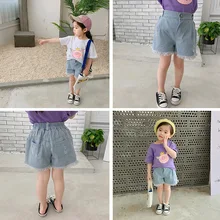 Новинка года; детские летние однотонные штаны для отдыха в Корейском стиле для маленьких девочек; детские джинсовые шорты