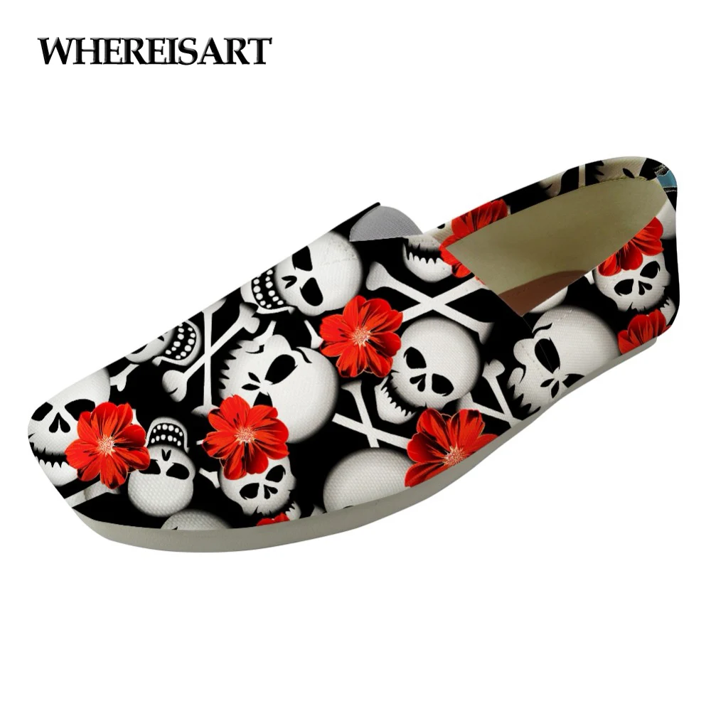 

WHEREISART Fashion Skull Design Casual Female Shoes Flats Leisure Comfort Slip-on Lovers Canvas Shoes for Women Light Lazy Shoe