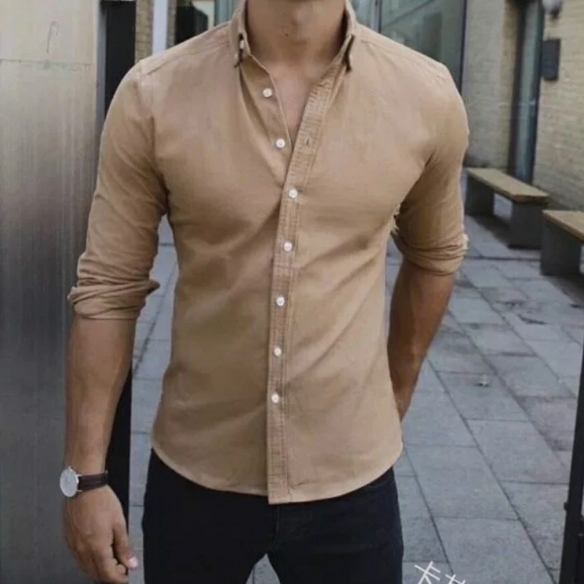 

2019 Summer Business Leisure Single-row Button Men's Tops Quality Solid Collar Long Sleeve Fashion Shirt Men's Clothing Shirt