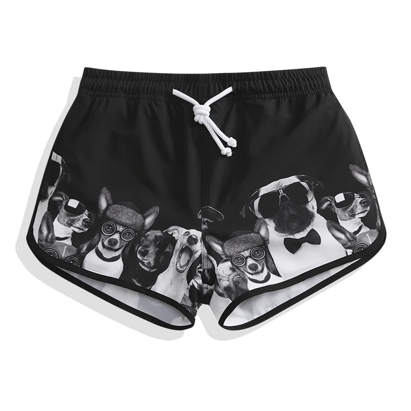Women Workout Surfing Beach Shorts Quick Dry Funny Dogs Printed Summer