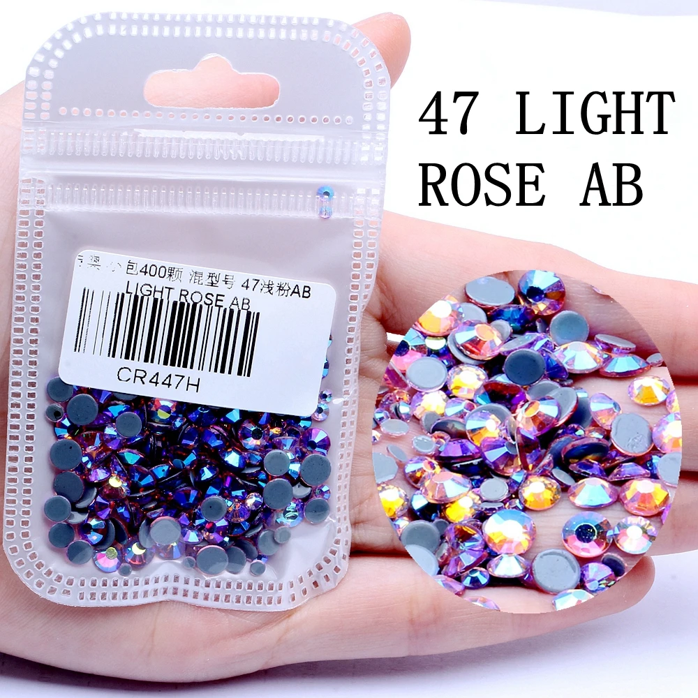 Смешанные размеры 400 шт./упак. все AB Цвета Hotfix Flatback Стразы для ногтей Rhinestoens для дизайна ногтей 3D украшения для ногтей украшение драгоценных камней - Цвет: LIGHT ROSE AB
