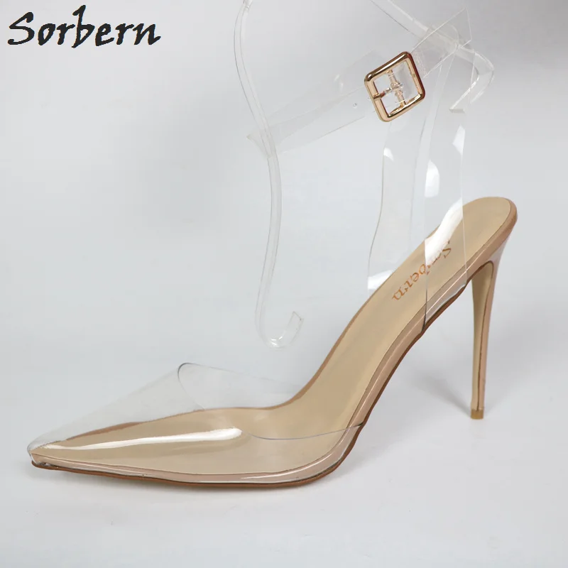 

Sorbern Transparent Pvc Women Pumps Slingbacks Shoes Latest Ladies Shoes Pointy High Heel Stiletto Big Size Office Shoes Size 37