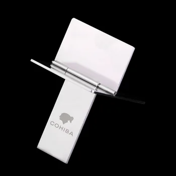 

COHIBA Gadgets Pocket Silver High Quality Stainless Steel Foldable Stand Showing Portable Cigar Ashtray Holder