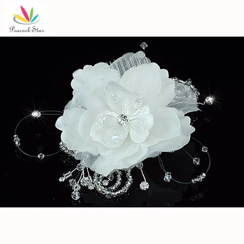 Свадебные для невесты волосы цветок ювелирные изделия вечерние ручной работы белый Атлас Кристалл CT1392
