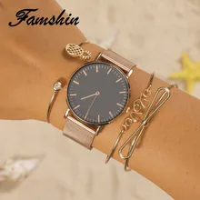 FAMSHIN 3 unids/set bohemio amor brazalete de oro arco de plata letras piña brazalete de cristal encanto multicapa pulsera mujer regalo(China)