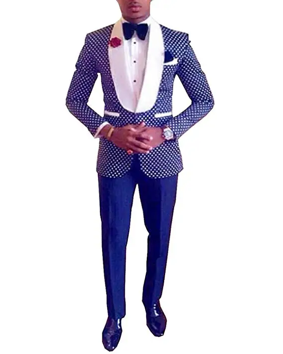 

Navy Blue/Black/Royal Blue Groomsmen Groom Tuxedos Shawl White Lapel Men Suits Wedding Best Man ( Jacket+Pants + Bow Tie) C584