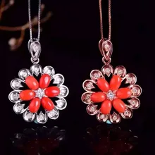 Натуральные красные коралловые Подвески S925 Серебряный натуральный драгоценный камень кулон Цепочки и ожерелья модный роскошный Подсолнух цветы вокруг шеи отличное Женское Ожерелье Свадебные украшения