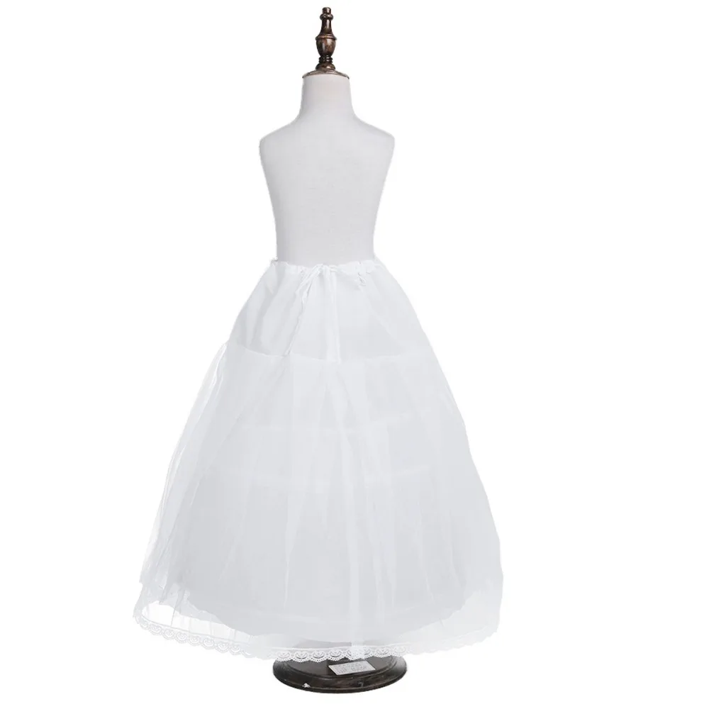 Милые белые кринолин для девочек в цветочек Нижняя 2-слоев для Свадебная вечеринка детская юбка принцессы-эластичный пояс юбки