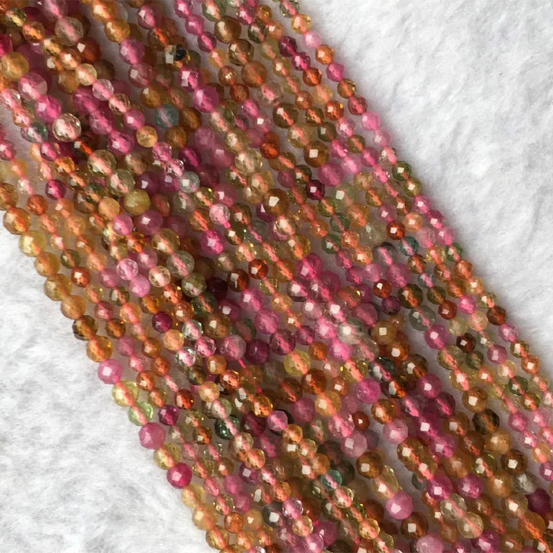 

Genuine Natural Clear Multicolour Green Pink Red Yellow Tourmaline Faceted Round Small Beads 2mm 3mm 4mm 15" 05665