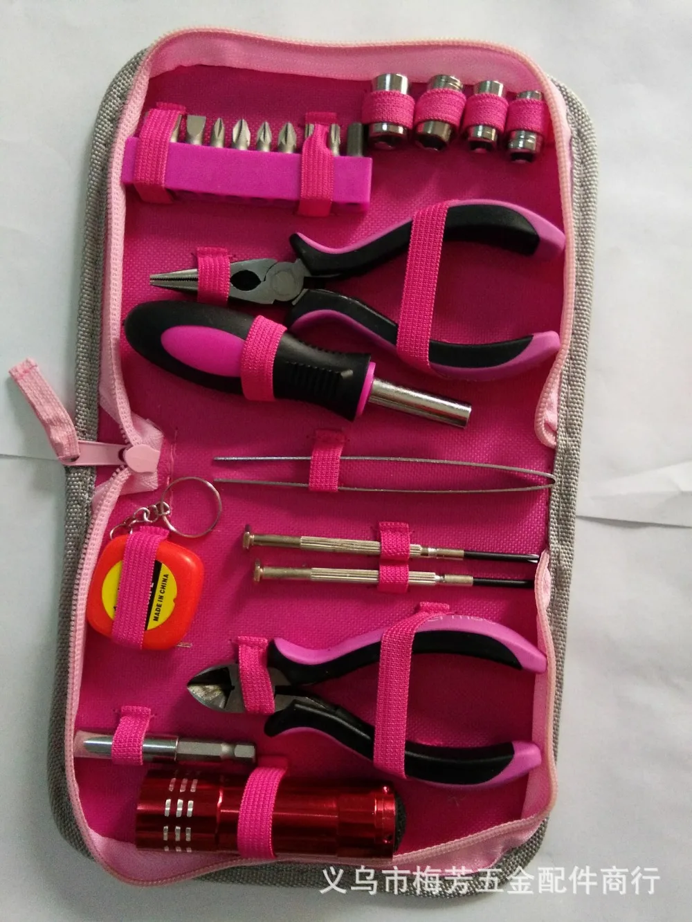 23PCS Ladies Tools Pink Tool Set Home Tool Kits flashlight Pliers Saws