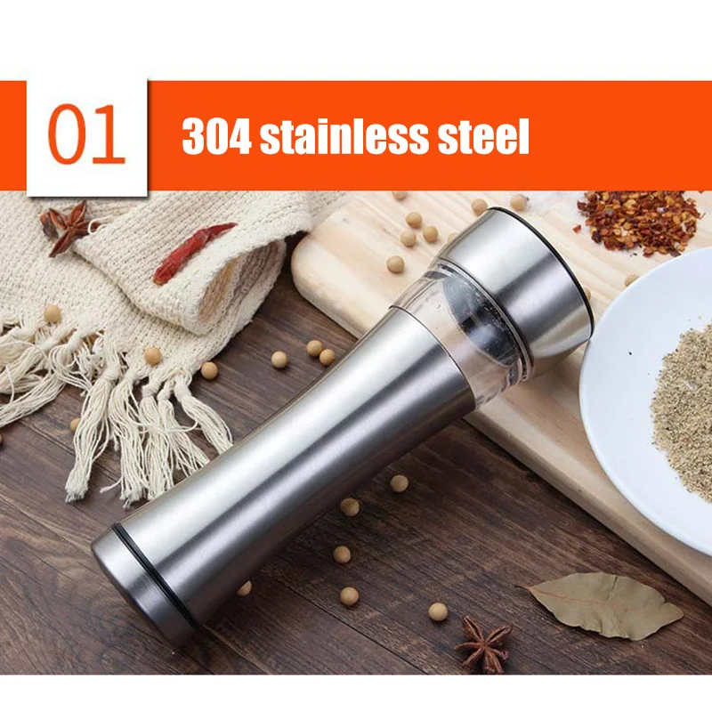 

304 Stainless Steel Grinder Adjustable Coarseness Peppercorn Salt Mill Shakers YU-Home