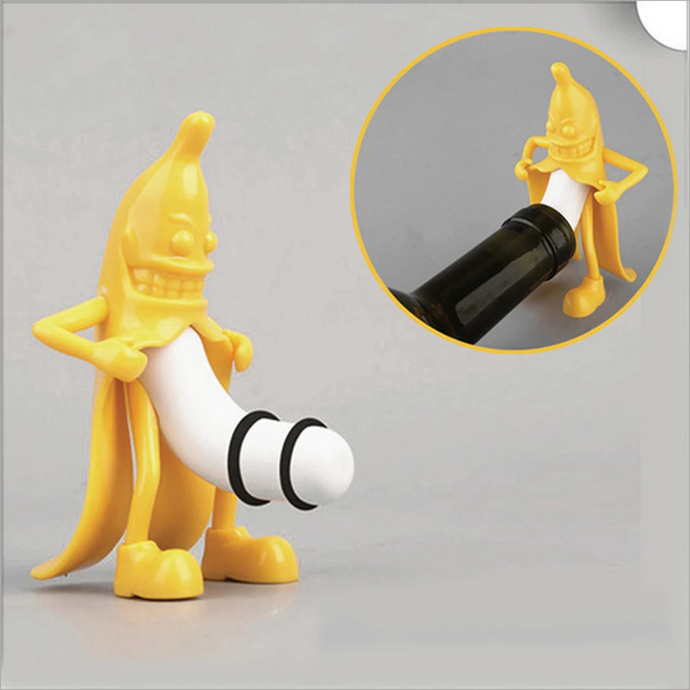 

1Pc Creative Banana Design Silicone ABS+ Rubber Ring Wine Stopper Bottle Caps Wedding Gift Wine Pourer Stopper 50gC