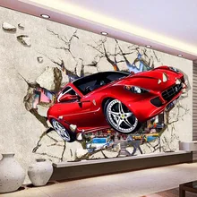 Пользовательские Настенные обои 3D красный автомобиль сломанная стена фото обои мультфильм дети спальня гостиная украшение дома Papel де Parede