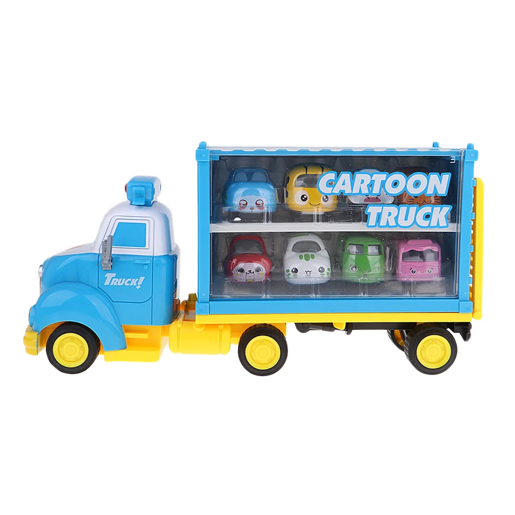 

Cartoon Sound and Light Truck with 8 Diecast Cars Toy Gift for Kids Children