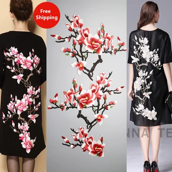 

AHYONNIEX Large Size Magnolia Embroidery Flower Sew On Patch Applique diy Crafts Clothes Accessories Badges 40CM X 90CM