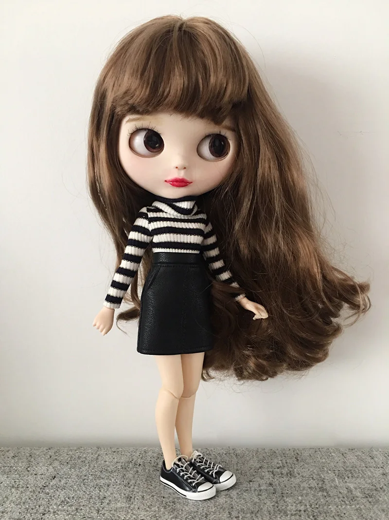 Новая модная одежда Blyth Doll полосатая рубашка+ кожаная юбка для платья Blyth комплект для ob24 azone s blyth аксессуары для кукол