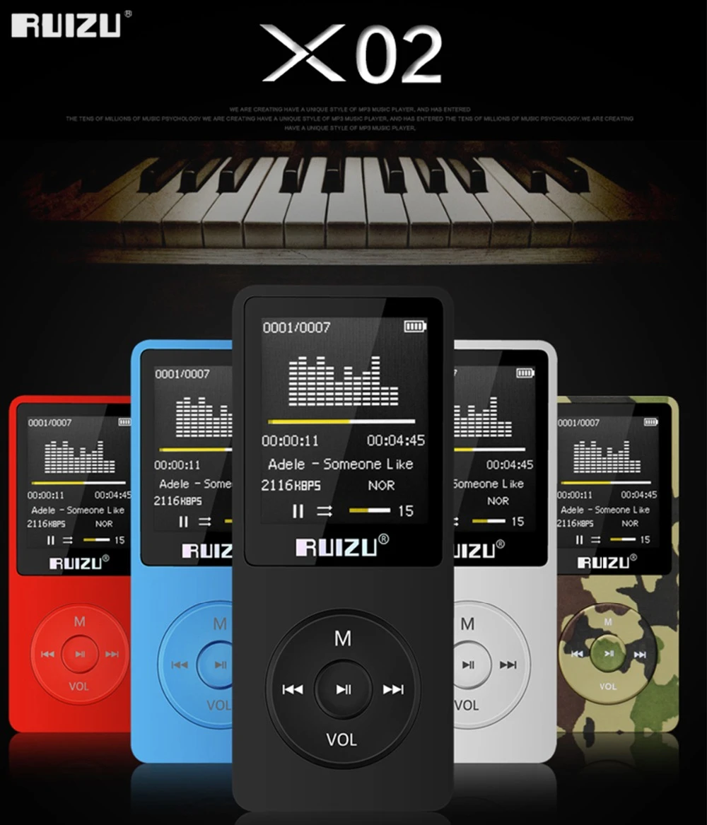 100% original English version RUIZU X02 MP3 Player 4G/8G/16G Portable Mp3 Can Play 80 hours With FM Radio E-Book,Clock Voice best mp3 player