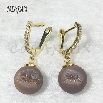 

5 Pairs Druzy ball charm earrings natural stone hook earrings jewelry earrings women gift for her wholesale jewelry 9392