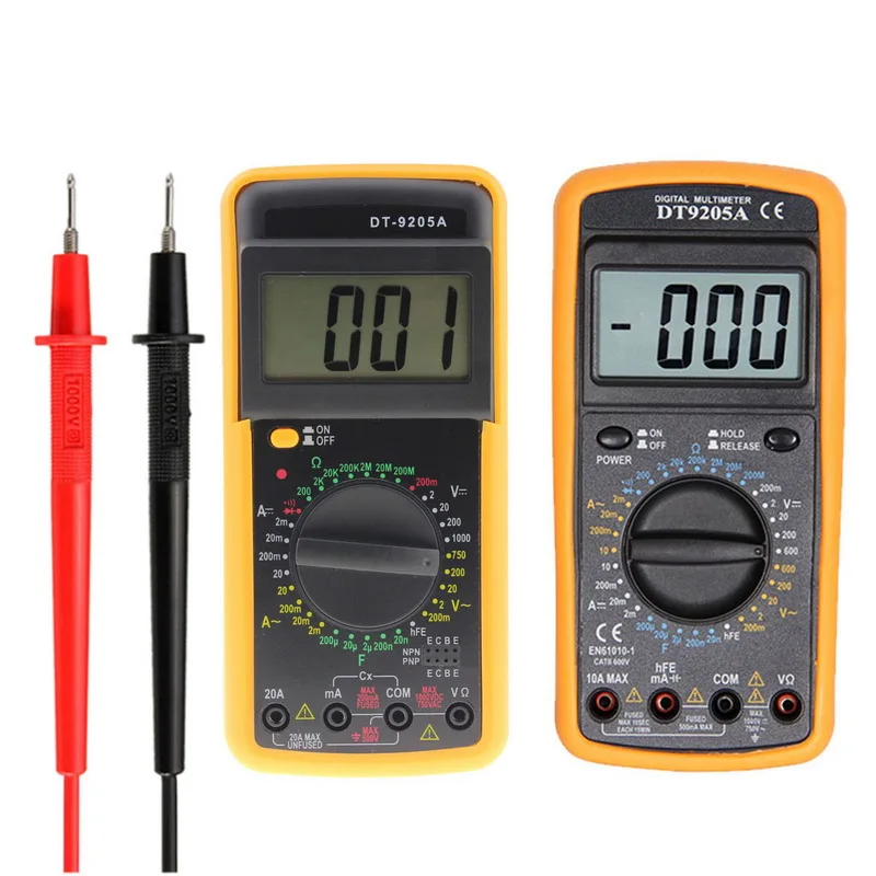 

Digital DT-9205A Multimeter LCD AC/DC Professional Ammeter Voltmeter Resistance Capacitance Tester Electric Handheld hFE Meter