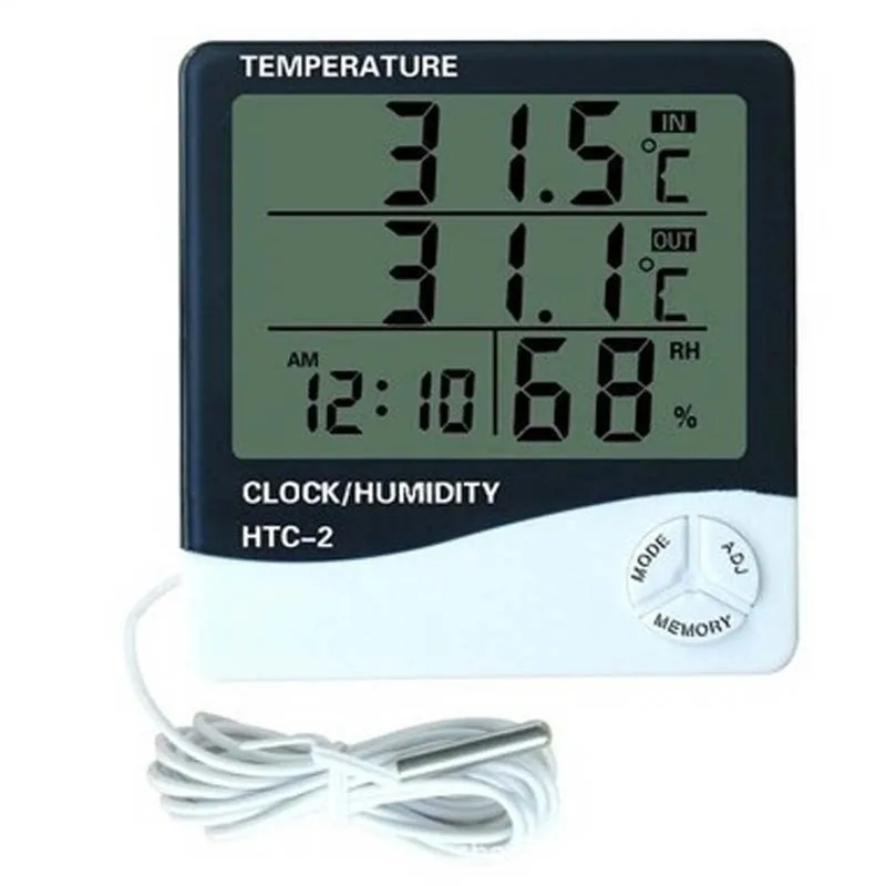 

LCD Digital HTC-2 Thermometer Hygrometer Weather Station Temperature Humidity Tester Clock Alarm