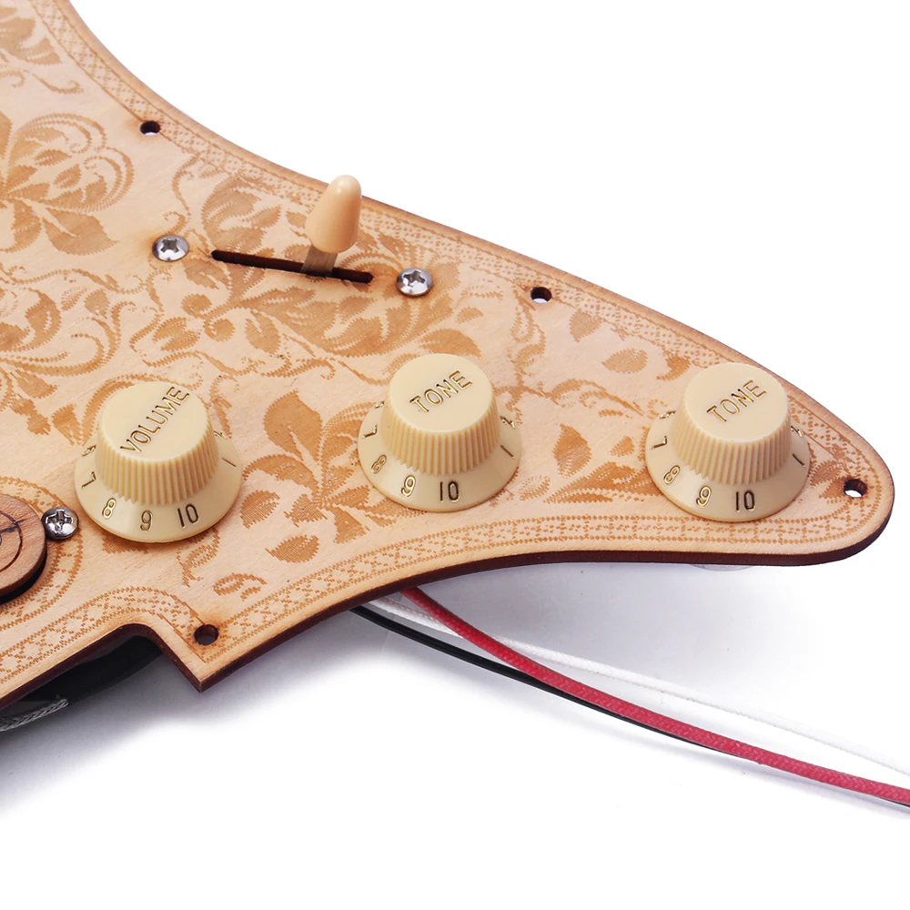 Загруженная Предварительно Проводная деревянная Гитара Pickguard Кленовая Тарелка деревянная звукосниматели SSS с декоративным цветочным узором для электрогитары