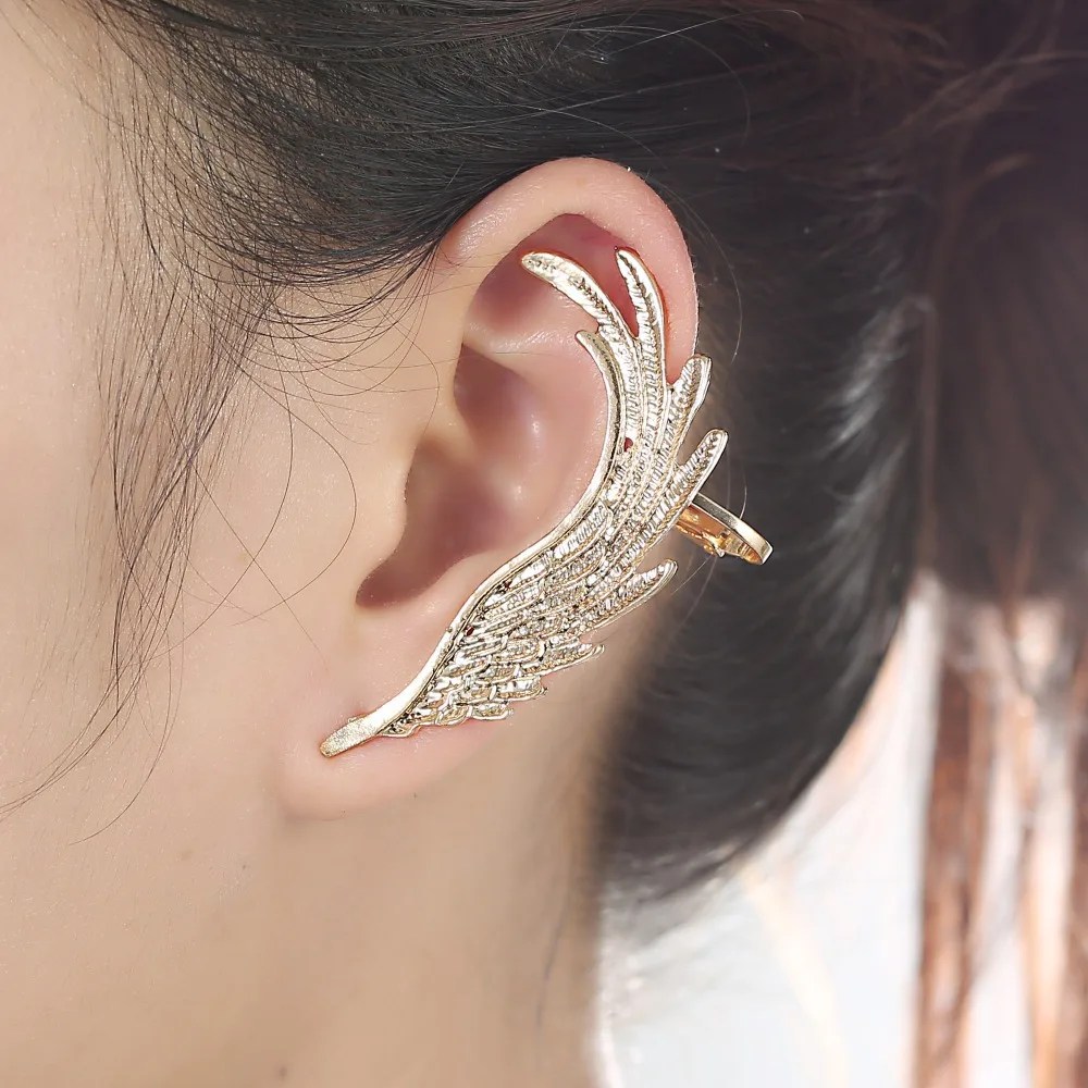 Hot Fashion Single Ear Cuff Earrings 1package Angel Wings Hot Fashion Single Ear Cuff Earrings 1package Angel Wings Feather Gold Clips For Women Punk Jewelry Gift In Clip From
