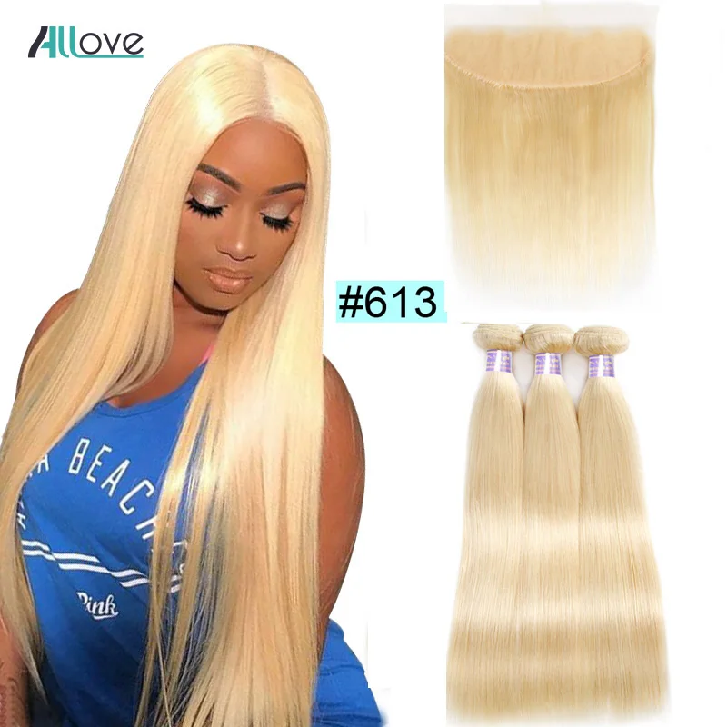 Allove 613 пряди блонд с фронтальной застежкой перуанские прямые волосы Remy