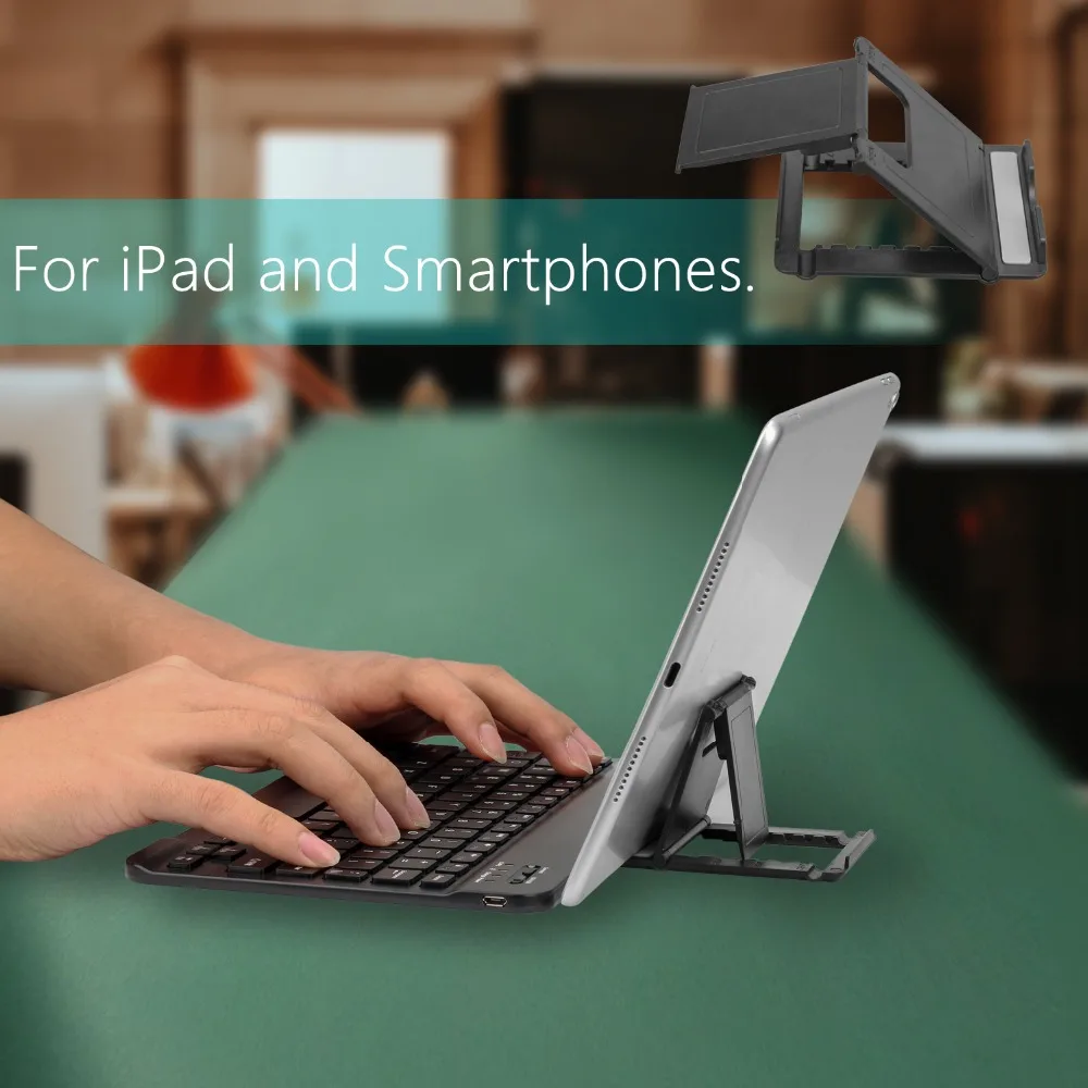 Тонкая портативная Мини Беспроводная Bluetooth клавиатура с подставкой для планшета, ноутбука, смартфона, iPad, Поддержка IOS, Android, универсальная система