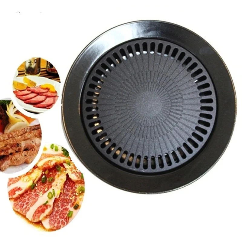 D32cm бездымный гриль для домашней газовой плиты, домашняя Черная плита, верхний гриль, фарфоровая эмалированная бразильская Сковорода-гриль