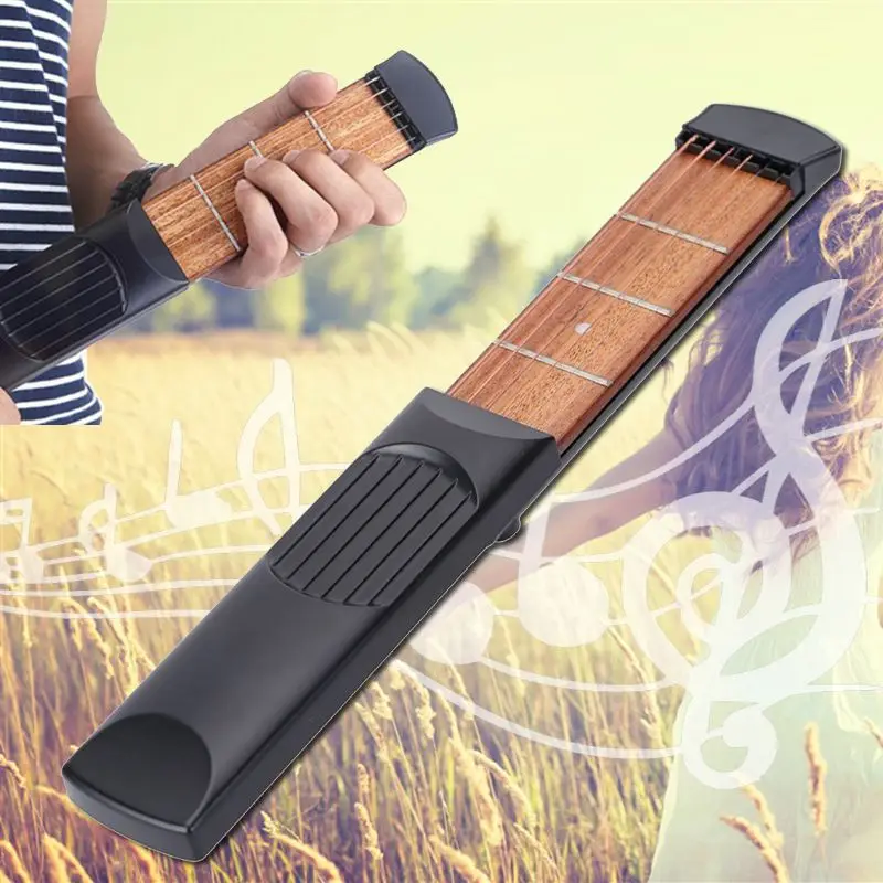 

Portable Pocket Guitar 6 Fret Model Wooden Practice 6 Strings Guitar Trainer Tool Gadget for Beginners Toy Musical Instrument