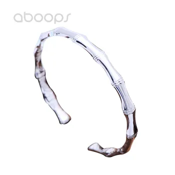 

Simple Plain 999 Sterling Silver Bamboo Bangle Jewelry for Women Girls Adjustable Free Shipping